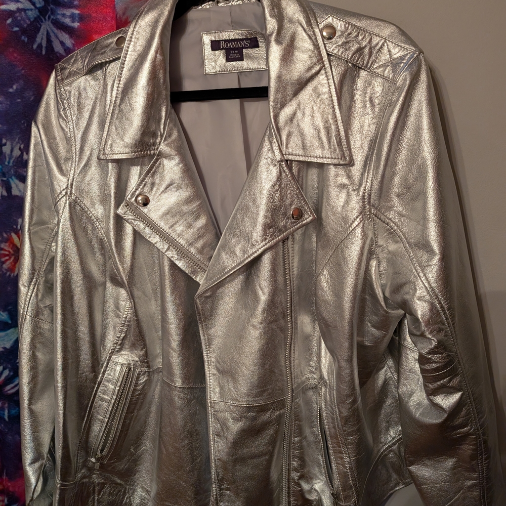 Silver Women's Jacket Size 22 Soft Real Leather